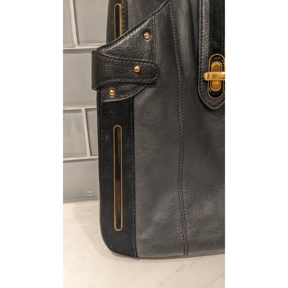 Jill Stuart Black Pebbled Leather & Suede Shoulder Handbag/Purse GORGEOUS! - Picture 6 of 16